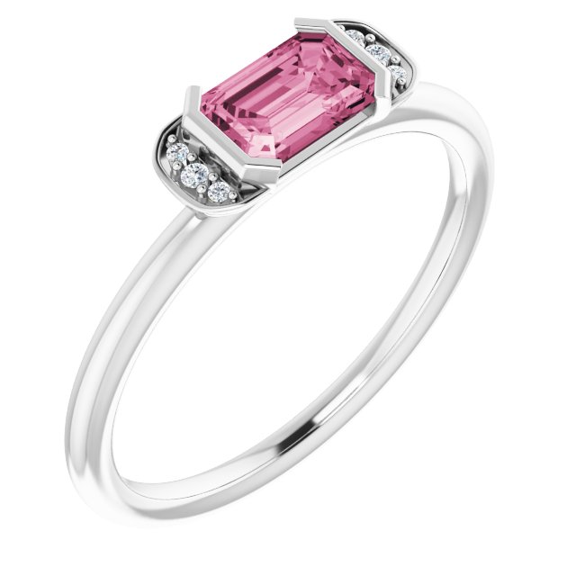 14K White Natural Pink Tourmaline &amp; .02 CTW Natural Diamond Stackable Ring