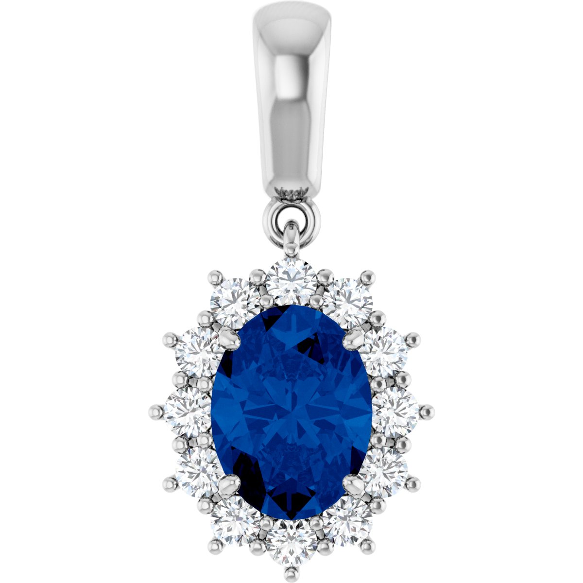 85654 / Pendant / Set / 14K White / Oval / Lab-Grown Blue Sapphire / 8 X ​​6Mm :: 1/3 Ctw / Natural Diamond / I1, GH / Polished / Lab-Grown Blue Sapphire And 1/3 Ctw Natural Diamond Pendant