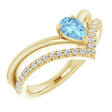 14K Yellow Natural Aquamarine &amp; 1/6 CTW Natural Diamond Ring