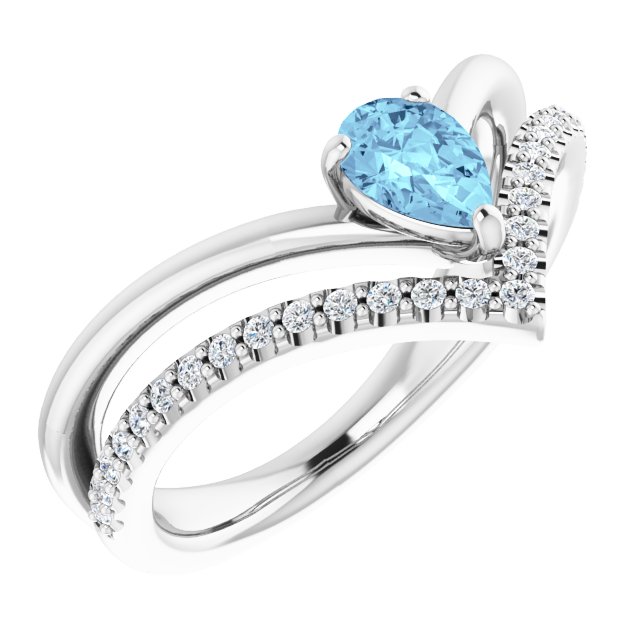 14K White Natural Aquamarine &amp; 1/6 CTW Natural Diamond Ring