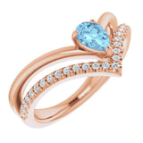 14K Rose Natural Aquamarine &amp; 1/6 CTW Natural Diamond Ring