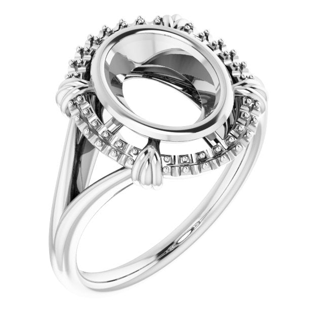 14K White 9x7 mm Oval Ring Mounting