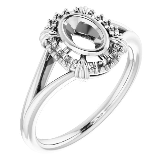 14K White 6x4 mm Oval Ring Mounting