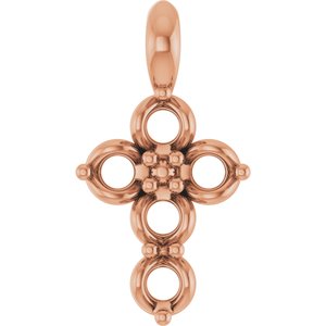 14K Rose 2mm Round Cross Pendant Mounting