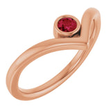 14K Rose Lab-Grown Ruby Bezel Set V Ring