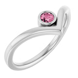 Sterling Silver Natural Pink Tourmaline Bezel Set V Ring