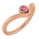 14K Rose Natural Pink Tourmaline Bezel Set V Ring
