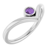 Sterling Silver Natural Amethyst Bezel Set V Ring