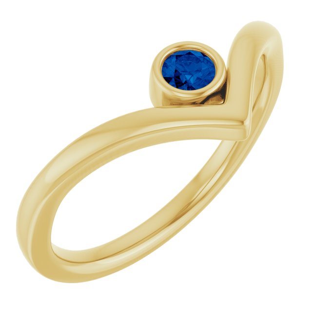 14K Yellow Natural Blue Sapphire Bezel Set V Ring
