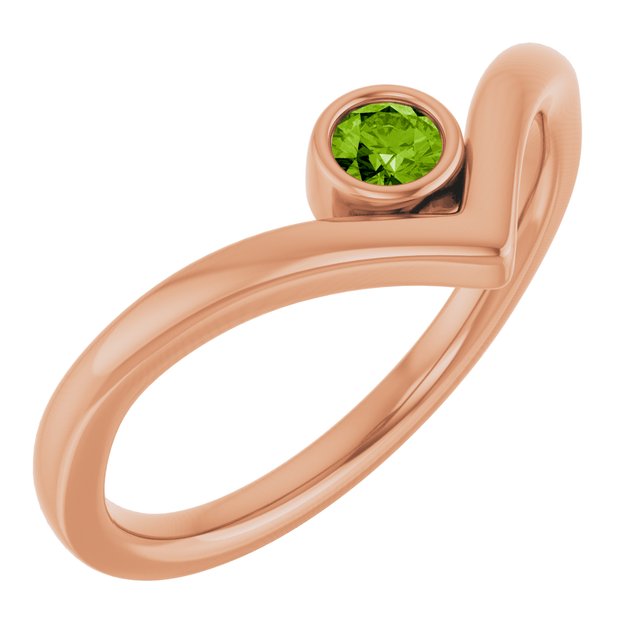 14K Rose Natural Peridot Bezel Set V Ring