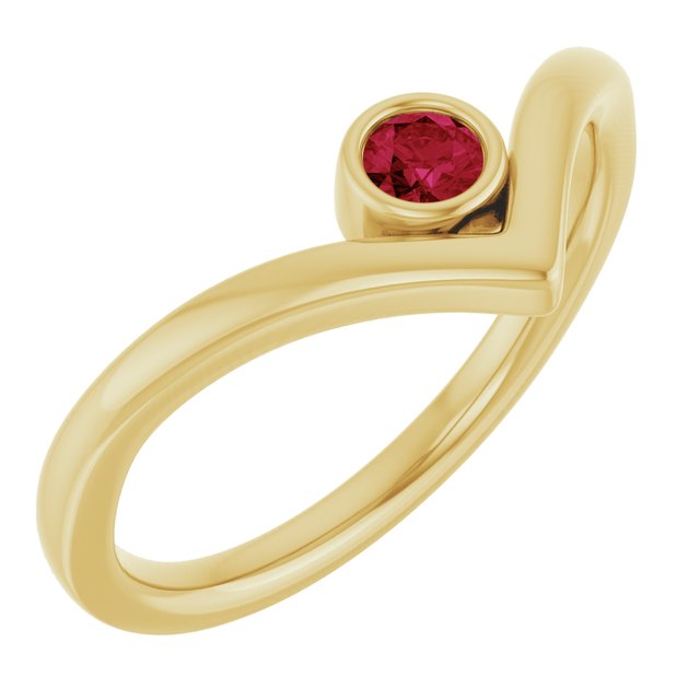 14K Yellow Lab-Grown Ruby Bezel Set V Ring
