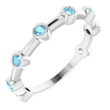 14K White Natural Aquamarine Bezel Set Bar Ring