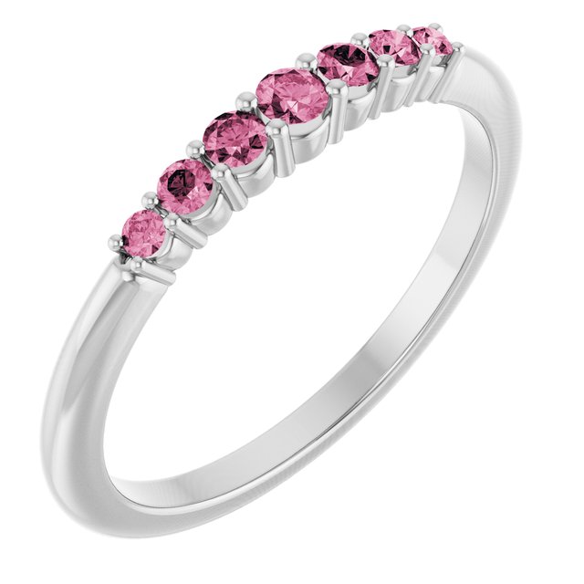 14K White Natural Pink Tourmaline Stackable Ring