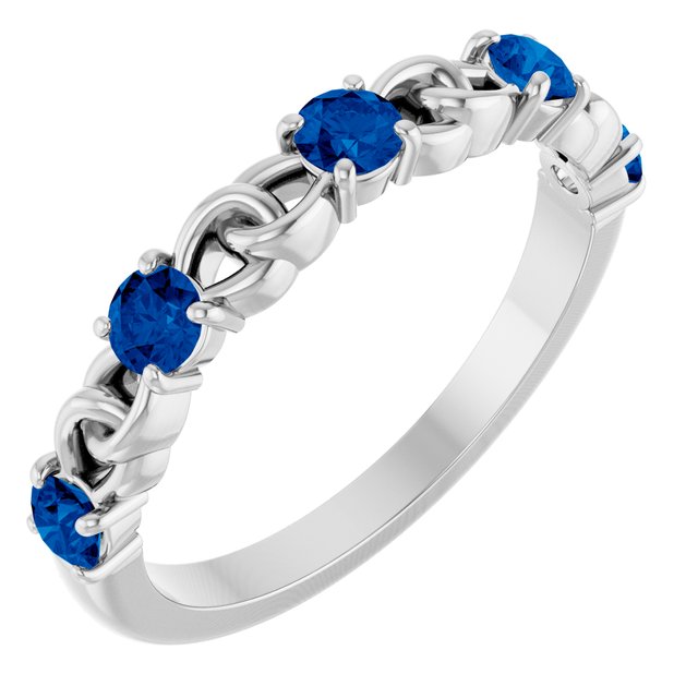 14K White Lab-Grown Blue Sapphire Stackable Ring