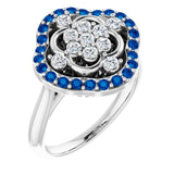 14K White Natural Blue Sapphire &amp; 1/3 CTW Natural Diamond Ring