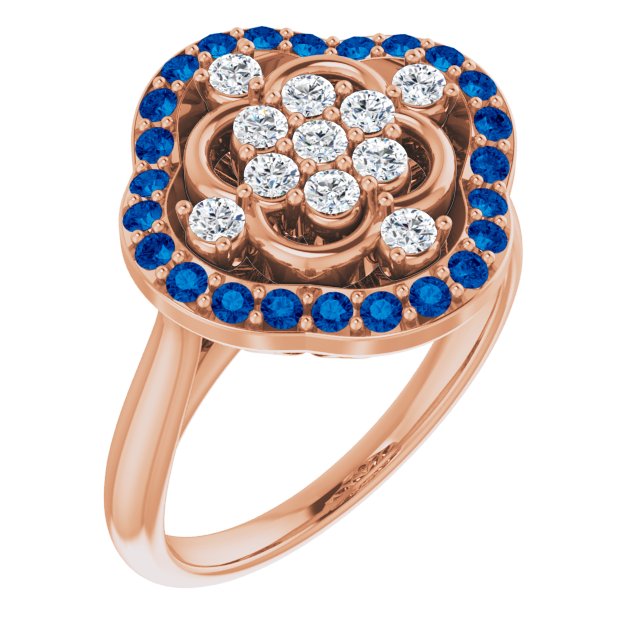 14K Rose Natural Blue Sapphire &amp; 1/3 CTW Natural Diamond Ring