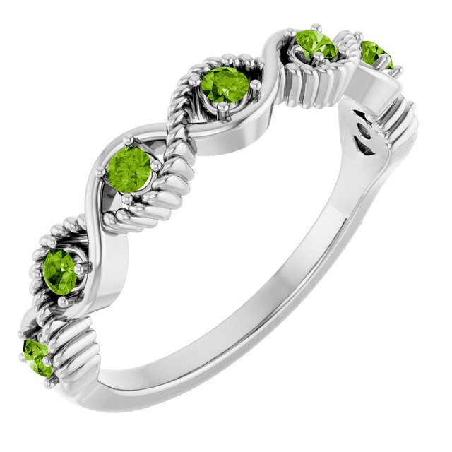 14K White Natural Peridot Stackable Ring