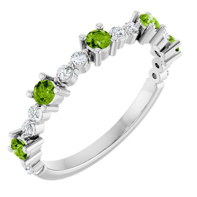 14K White Natural Peridot &amp; 1/6 CTW Natural Diamond Ring