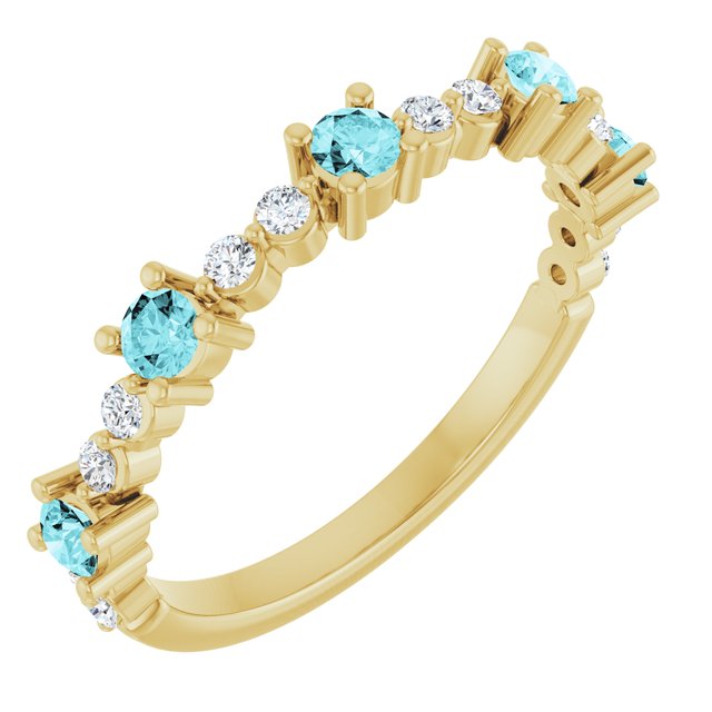 14K Yellow Natural Blue Zircon &amp; 1/6 CTW Natural Diamond Ring