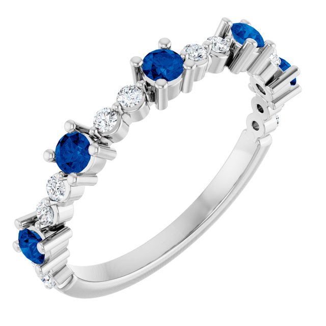 14K White Lab-Grown Blue Sapphire &amp; 1/6 CTW Natural Diamond Ring