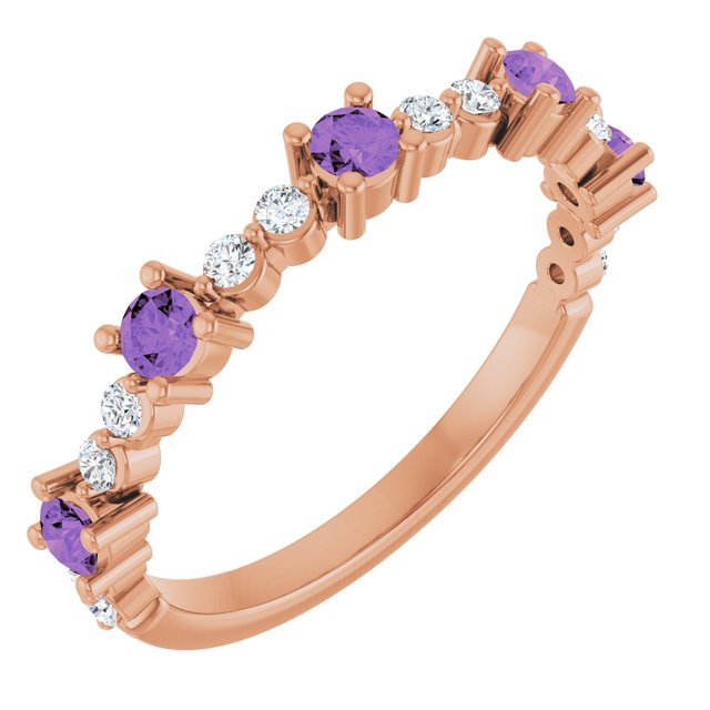 14K Rose Natural Amethyst &amp; 1/6 CTW Natural Diamond Ring