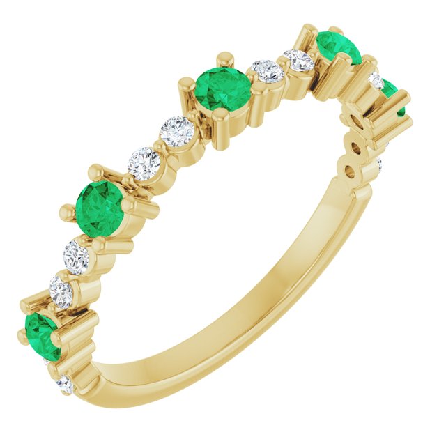14K Yellow Lab-Grown Emerald &amp; 1/6 CTW Natural Diamond Ring