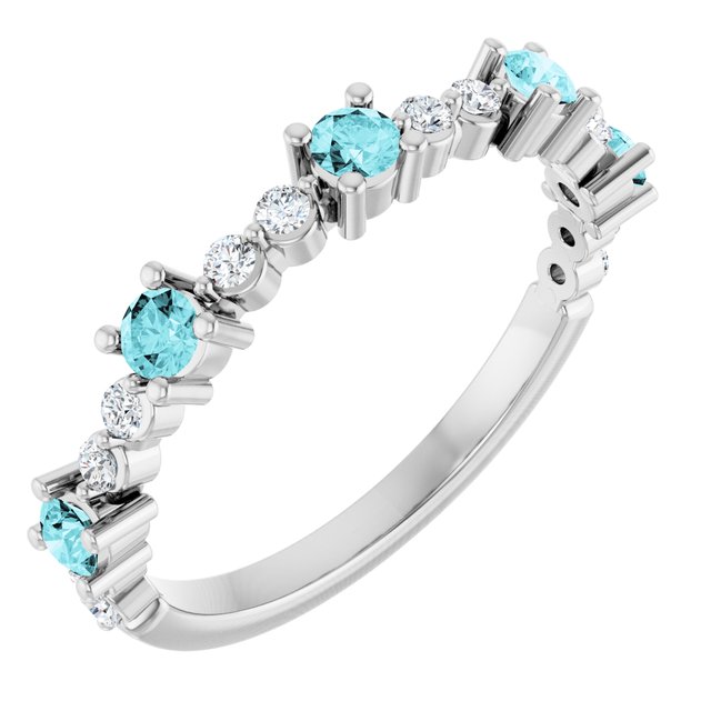 14K White Natural Blue Zircon &amp; 1/6 CTW Natural Diamond Ring