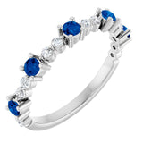 14K White Natural Blue Sapphire &amp; 1/6 CTW Natural Diamond Ring