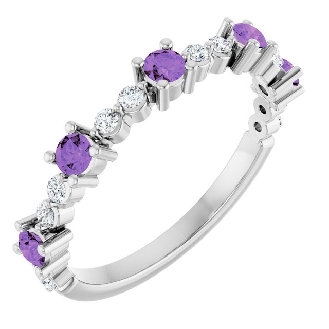 Sterling Silver Natural Amethyst &amp; 1/6 CTW Natural Diamond Ring