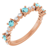 14K Rose Natural Blue Zircon &amp; 1/6 CTW Natural Diamond Ring