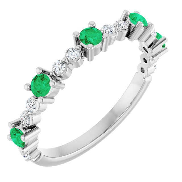 14K White Natural Emerald &amp; 1/6 CTW Natural Diamond Ring