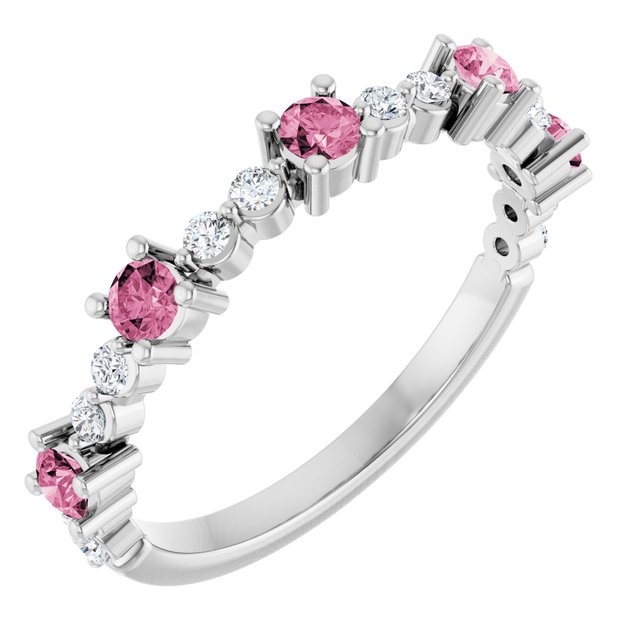 14K White Natural Pink Tourmaline &amp; 1/6 CTW Natural Diamond Ring