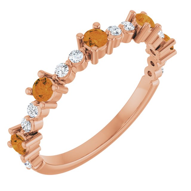 14K Rose Natural Citrine &amp; 1/6 CTW Natural Diamond Ring