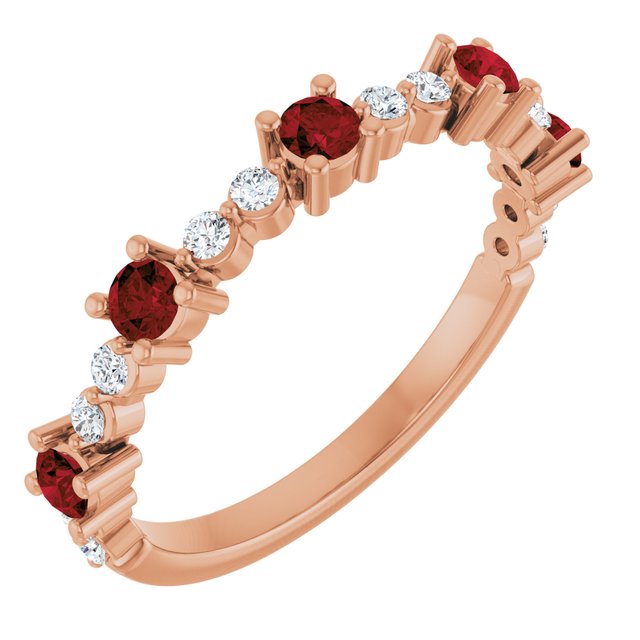 14K Rose Natural Mozambique Garnet &amp; 1/6 CTW Natural Diamond Ring