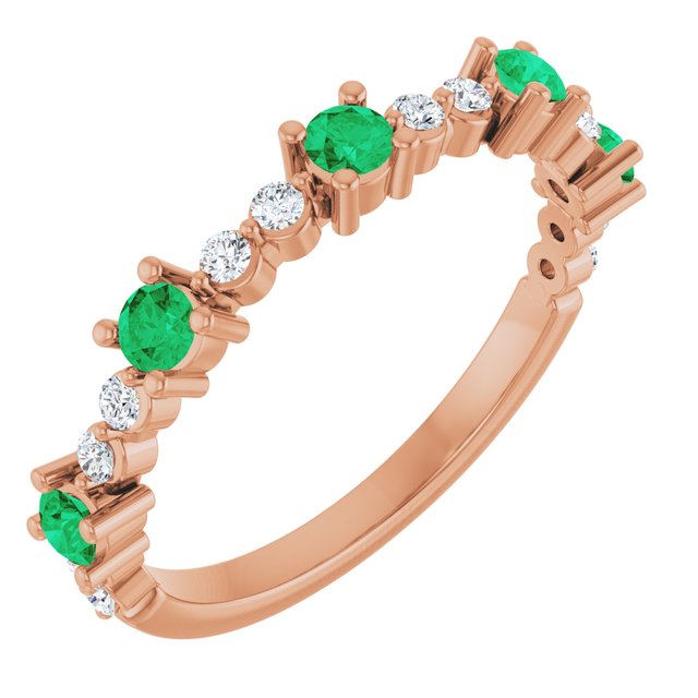 14K Rose Natural Emerald &amp; 1/6 CTW Natural Diamond Ring