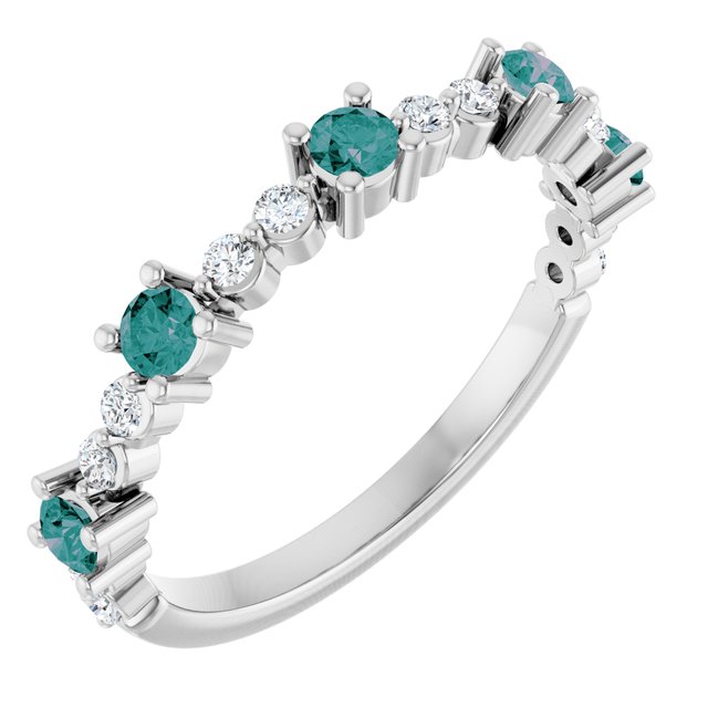 14K White Natural Alexandrite &amp; 1/6 CTW Natural Diamond Ring