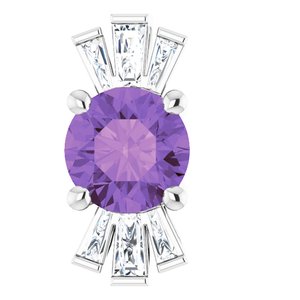 14K White Natural Amethyst &amp; 1/6 CTW Natural Diamond Pendant