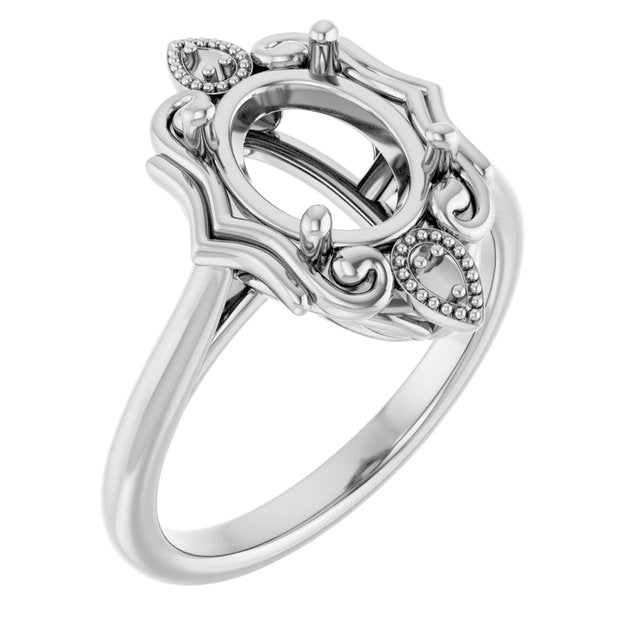 10K White 9x7 mm Oval Ring Mounting
