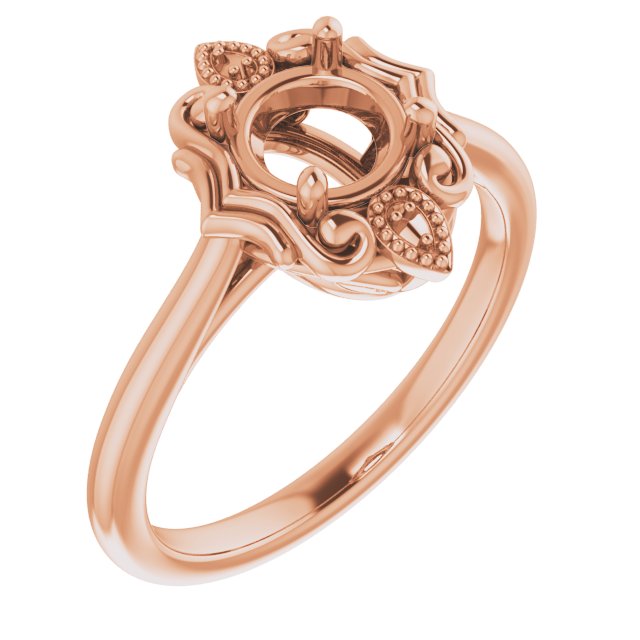 14K Rose 6mm Round Ring Mounting