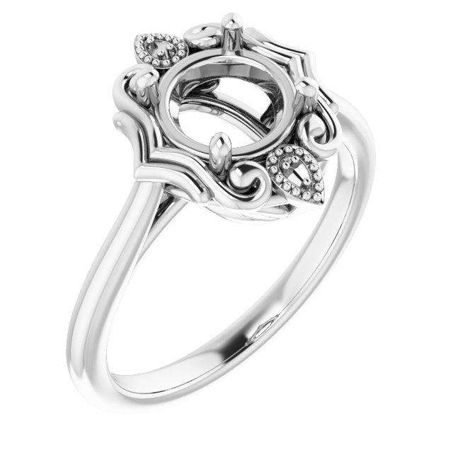 14K White 7mm Round Ring Mounting