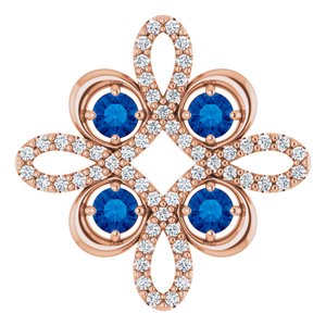 14K Rose Natural Blue Sapphire &amp; 1/6 CTW Natural Diamond Clover Pendant