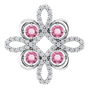 14K White Natural Pink Tourmaline &amp; 1/8 CTW Natural Diamond Clover Pendant