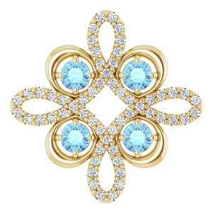 14K Yellow Natural Aquamarine &amp; 1/6 CTW Natural Diamond Clover Pendant