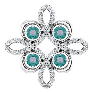 14K White Lab-Grown Alexandrite &amp; 1/6 CTW Diamond Clover Pendant