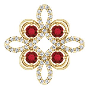14K Yellow Natural Mozambique Garnet &amp; 1/6 CTW Natural Diamond Clover Pendant