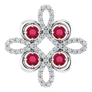 14K White Lab-Grown Ruby &amp; 1/6 CTW Diamond Clover Pendant