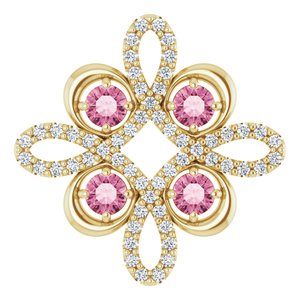 14K Yellow Natural Pink Tourmaline &amp; 1/8 CTW Natural Diamond Clover Pendant