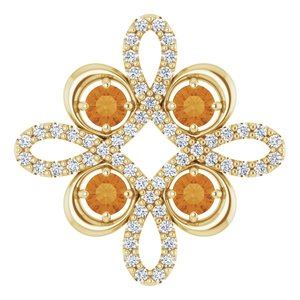 14K Yellow Natural Citrine &amp; 1/6 CTW Natural Diamond Clover Pendant