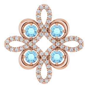 14K Rose Natural Aquamarine &amp; 1/6 CTW Natural Diamond Clover Pendant