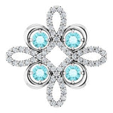 14K White Natural Blue Zircon &amp; 1/6 CTW Natural Diamond Clover Pendant